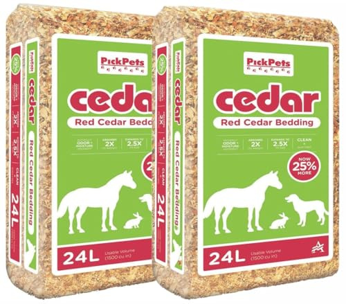 Pick Pets Red Cedar Bedding for Dogs, Rabbits and Horses | 100% Pet-Safe Material | All-Natural | Zero Artificial or Unsafe Chemicals, 24L (2 Pack)