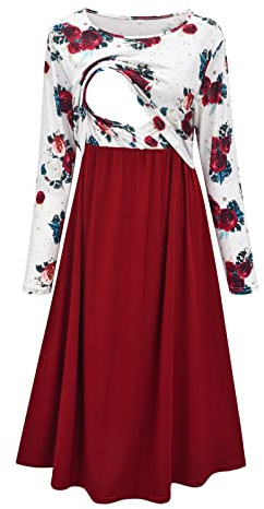 YIzdegg mammamode för kvinnor, avslappnad, långärmad, med rund hals, blommönster, amningsklänning för amning, klänning, jul, damer, festlig