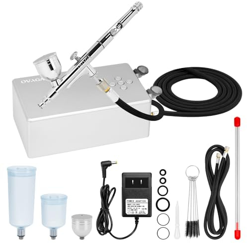 Ovaga Kit de aerógrafo ultra silencioso de 55 PSI, juego de aerógrafo multifunción de doble acción con compresor para pintar, juego de cepillo de aire portátil para decoración de pasteles, maquillaje