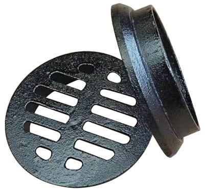 Cast Iron Round Floor Drain, Lawns Drain Cover Outdoor, Anti-Blocking Black Drainage Grate for Balconies, Rooftops and Gardens(11 cm/4 in)
