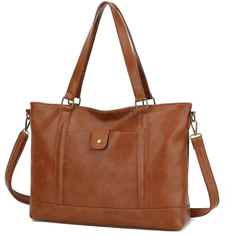 Aileese Laptop Tote Bag for Women 15 Inch Waterproof Leather Computer Briefcase Retro Large Capacity Handbag Work Shoulder Bag Crossbody Purse Brown