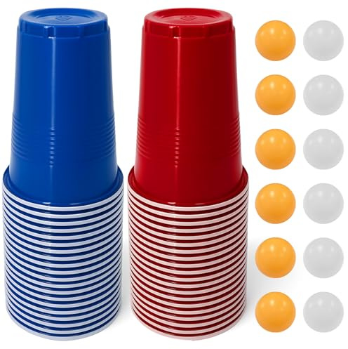 kaiyaya ölpong mugg-set, återanvändbara muggar ölpong, 100 berpong bägare och 12 bordtennisbollar, beerpong festmugg för fest drickspel, fest födelsedag festivaler bröllop camping