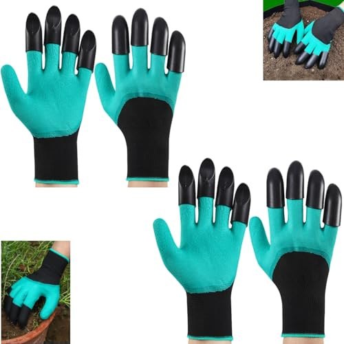 Wuyue Hua Set di 2 guanti da giardinaggio con artigli per uomo e donna, guanti da giardinaggio impermeabili per scavare, piante, agricoltura, guanti da lavoro con 8 artigli, scelta migliore per il
