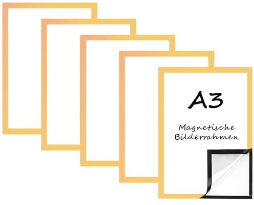 Generisk 5 stycken A3-magnetram fotoram, självhäftande magnetisk diamantmålningsram, vattentät, transparent magnetisk för certifikat, affischer, dokument (A3-guld-5-pack)