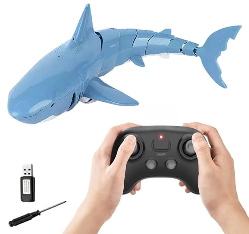 Tiburón Juguete teledirigido Realista Sumergible 34x15x9 cm PP componentes electrónicos – Modelo acuático Impermeable Duradero Control Remoto 50 m batería 1200 mAh 30 Minutos | Figura interactiva con