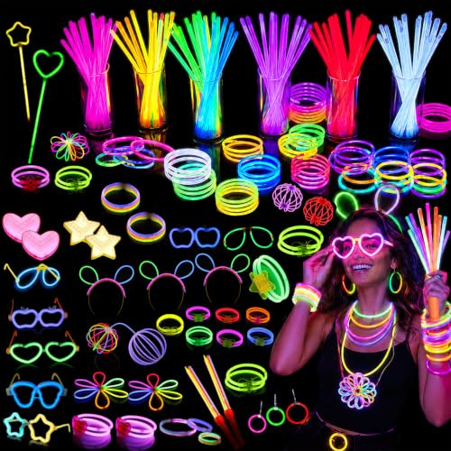 SilverChry 233 pezzi Fluo Party Kit, 100 Braccialetti Luminosi Fluorescenti, Connettori per Bracciali Occhiali Orecchini, Adatti per Decorazioni per Feste, Vacanze, Compleanni e Regali