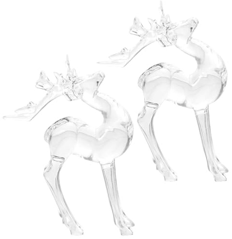 Amosfun 2 Piezas Figura de Reno de Plástico para Decoración Navideña, Adorno Reutilizable y Delicado para Escritorio en Fiestas de Navidad Varios Estilos