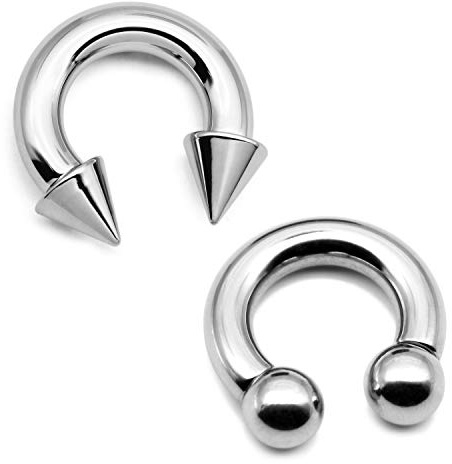 Crdifu 2 Piezas Piercing Herradura Grande Acero Inoxidable 316L 6mm 2G 12mm Anillos Circulares Septum Oreja Dilataciones Joyería Corporal con Bolas Conos