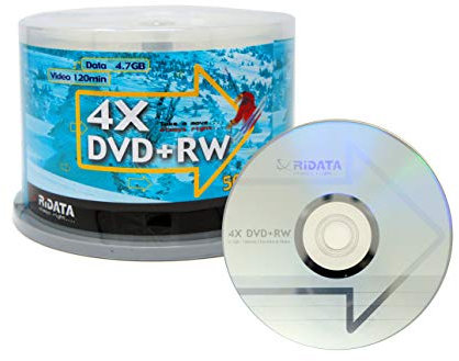 Ridata 50 Pack DVD+RW 4X 4.7GB Silver Logo Rewritable DVD Plus RW Re-writable Blank Recordable Media Disc