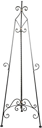 Deco 79 Metal Scroll Display Easel Tall Adjustable Floor Standing Easel with Gold Accents, Display Stand 21 x 27 x 65, Black