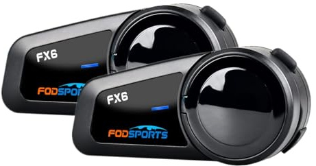 Fodsports FX6 Intercomunicador Casco Moto Bluetooth, Sistema Intercomunicador 6 Motoristas, Manos Libres Moto con Emparejamiento Universal, Auriculares Bluetooth para Motocicleta/ATV
