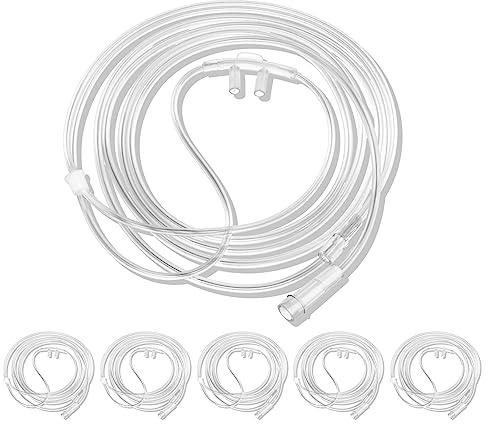 Paquete de 5 cánula de oxígeno nasal suave para adultos, 7 pies, conector estándar, resistente a las torceduras, tubo ligero para una entrega cómoda de oxígeno