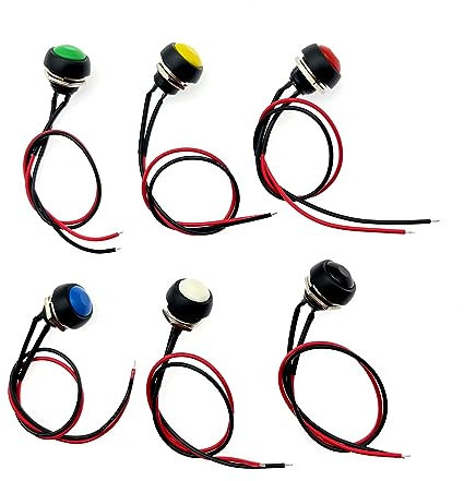 JZK 6PCS 12mm 12V bouton poussoir momentané étanche 2-pin ON/OFF PBS-33B petit interrupteur à bouton-poussoir rond, bouton avertisseur sonore à réinitialisation automatique sans verrouillage