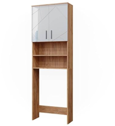 Vicco Washing machine cabinet Irma, White high gloss/Oak, 64 x 190.5 cm