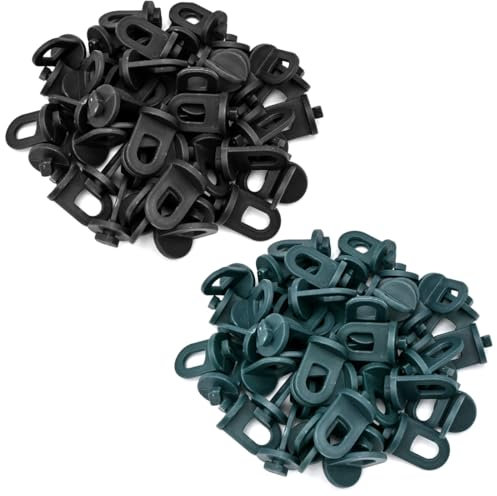 LICQIC Greenhouse Twist Clips, Plastic Greenhouse Shade Clamps for Hanging Plants, Basket Pots, Fixing Shade Cloths and Electric Wire, (100 Pcs, Black + Green)
