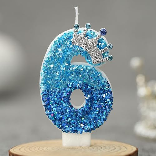 Födelsedagsljus siffror, 3D blå frost med snöflinga födelsedagsljus, födelsedagsljus, tårtdekoration födelsedag, tårtdekoration födelsedag, födelsedagsljus för födelsedagsdekoration (blå, 6)