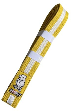 OSS Combat Sports BJJ barnbälte – IBJJF-godkänt, 100 % bomull, lätt, hållbar design, tävlingsredo, perfekt för unga brasilianska Jiu-Jitsu-utövare., gul-vit, 250 cm