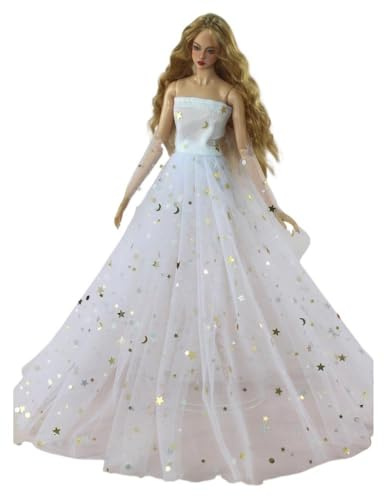 Codulu Dockklänning för 11,5 tum Amerika docka 30 cm flicka docka-stjärna måne aftonklänning prinsessklänning bröllopsklänning med sjal/slöja för 1/6 BJD dockleksaker-1 st.– #E