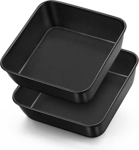 APOMOONS Set di 2 Pirottini Quadrati in Acciaio Inox con Rivestimento Antiaderente, Ideali per Torte, Brownie, Lasagne con Pennello A Olio Giallo, 22 * 22 * 5,5 cm Nero