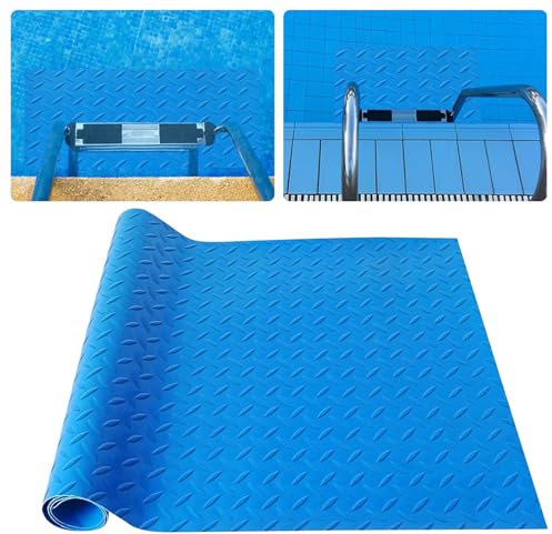 Swimming Pool Ladder Mat, 40 x 100 cm, Blue Herringbone Pattern Protective Mat for Pool Ladder, Swimming Pool Ladder Mat, Swimming Pool Ladder Mat with Non-Slip for Steps, Stairs, Ladders