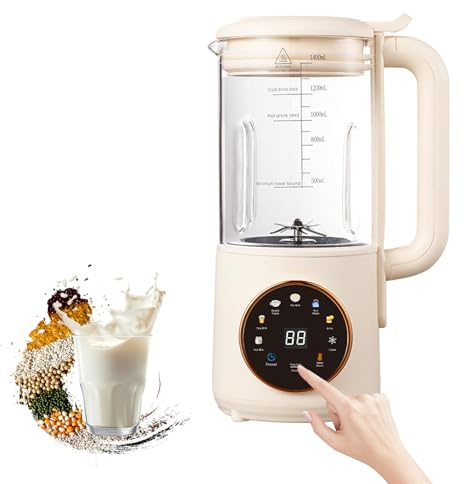 Milky Växtmjölkberedare, 8-i-1 1 400 ml nötmjölkberedare, sojamjölksmaskin med fördröjningsstart, självrengörande, växtmjölkberedare, juicepress havre
