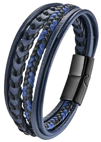 Mochity Läderarmband för män, 21 cm flätat armband för män, svart brun blå läderarmband, smycken present till män pappa pappa, med låda