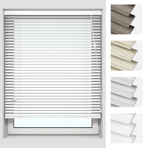 Victoria M. Kaya Holzoptik Jalousie, Einfache Montage inkl. Montagematerial, 80 x 130 cm, Weiß