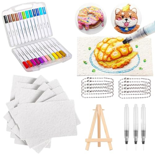 Magic Puffy Painting Kit, 3D Drawing Canvas Sponge, avec Papier Texture Mousse, Feutres Gonflants, Feuilles Créatives et Fournitures pour Loisirs Créatifs Enfants,DIY Bubble Drawing Pens Art Supplies