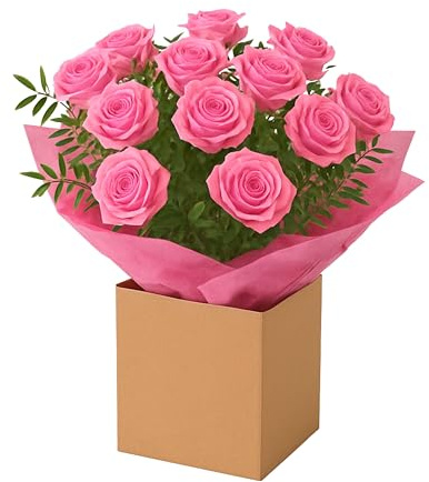 Dozent Hot Pink Roses Fresh Flower Bouquet – Gift Arrangement for Birthday, Anniversary, Mum Day, Thanksgiving, Celebration, Housewarming, Festive Indoor Floral Decor