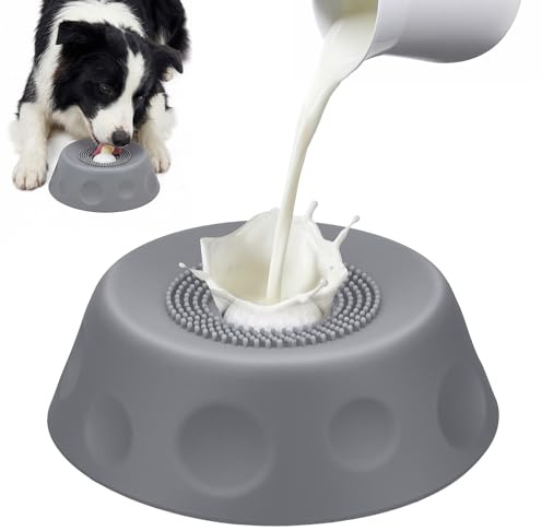 Homgaty Cuenco para perros antimoho para golosinas líquidas, juguete para lamer de silicona con bola giratoria integrada, accesorios de comida lenta para perros