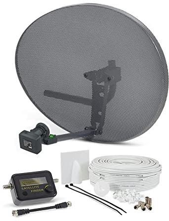 SSL Satellites Zone 2 Satellite Dish Quad LNB + 20 Meter White Twin Cable FTA Signal Pointer Satellite SKY, SKY+, HD, Freesat TV Signal Finder Caravan Motorhome Satellite System Box Kit