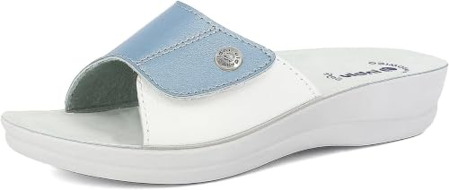 Ciabatte Donna a Fascia Colorata con Chiusura Regolabile in Strappo, Plantare Anatomico, Azzurro, 39
