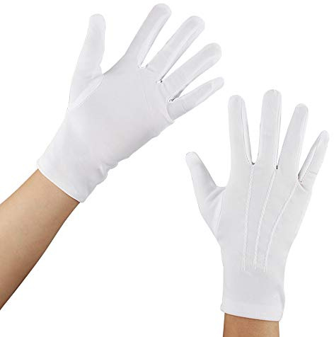 5 par Nylon-Bomullshandskar, Vita handskar, Elastiska inspektionshandskar för polis, förare, servitörer, smyckeskärm, storlek M.