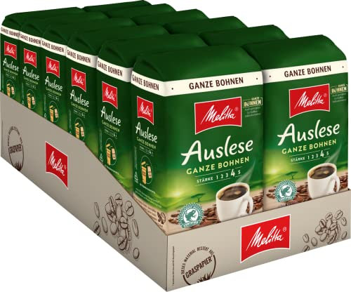 Melitta Kaffeebohnen für Filterkaffee, kräftig mit rundem Aroma, Stärke 4, Auslese Ganze Bohne, 1er Pack (12 x 500 g)