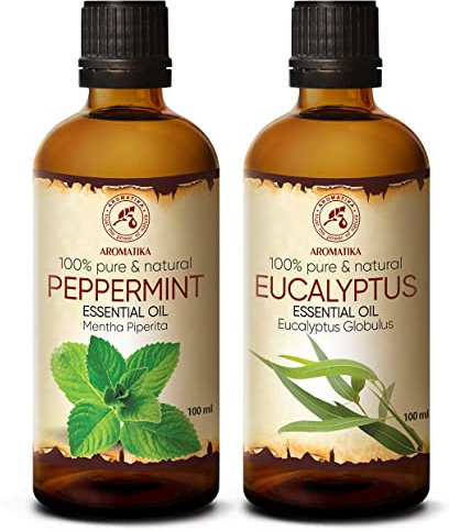 Ätherische Öle Set 2x100ml - Pfefferminzöl - Eukalyptusöl - Aromatherapie Geschenkset - Reine Minzöle für Diffusers und Duftlampen - Öle für Seifenherstellung - Öle für Kerzen