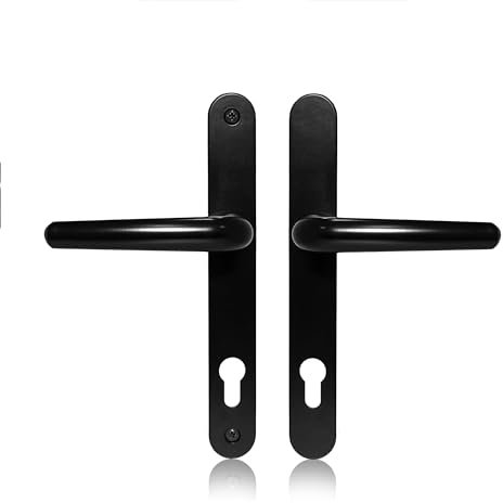 Schlosser Technik Uros Matt Black UPVC Door Handle, (PZ 92mm, 211mm Screw Hole Distance, 243mm Overall) Long Backplate Aluminium, Front Door Handle.