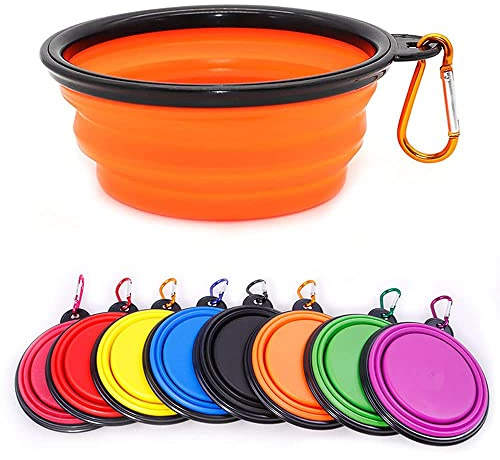 Collapsible Dog Bowl,Collapsible Dog Water Bowls for Cats Dogs, Portable Pet Feeding Watering Dish,Portable Dog Water Food Bowl with Carabiner (Medium(650ML), Orange)