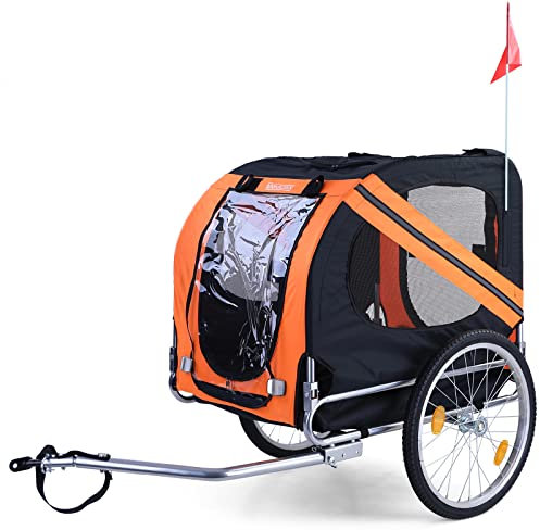 RAMROXX Fahrradanhänger Hundeanhänger klappbar für Haustiere bis 40Kg Orange Schwarz