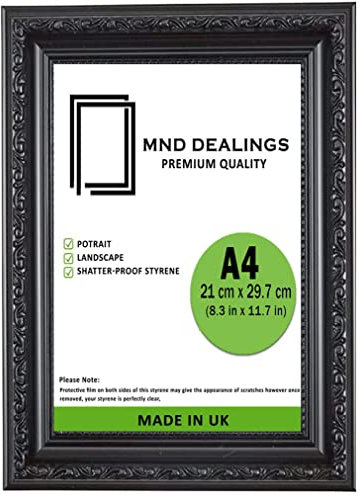 MND Dealings Antique Vintage Ornate Shabby Chic Black A4 (21.0X29.7 CM) Poster Frame| Various Sizes Frame for Wall Gallery Art Photo Frames Display |For Gift Sleek Home Décor
