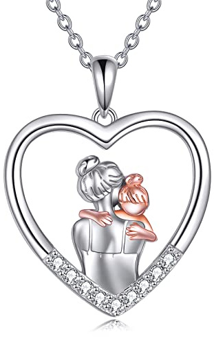 YAFEINI Halsband med mor och dotter – 925 sterling silver hjärthänge till födelsedag, mors dag – smyckesgåvor, 18+2, Sterlingsilver, Ingen ädelsten