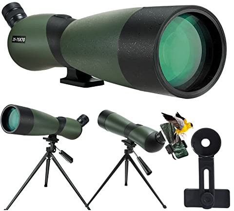 25-75X Spektiv, Teleskope-Wasserdichtes Zielfernrohr mit BAK4 Prisma Stativ Telefon Adapter Tragetasche, für Zielschießen Vogelbeobachtung Wildtiere, Mond