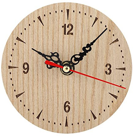 Natudeco Orologio in Legno Rotondo Orologio da Tavolo Vintage Orologio da Parete Silenzioso Decorazioni da Tavolo Orologio Analogico da Parete Per Soggiorno, Camera da Letto E Ufficio(12 cm)