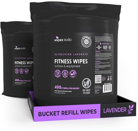 Wipex Recambio de toallitas de gimnasio para equipos de fitness a base de plantas, toallitas de lavanda y vinagre para limpiar superficies, limpiador seguro de esterilla de yoga, limpiador de gimnasio