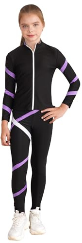 Huimingda Kids Girls Figure Skating Training Suit Zipper Stand Collar Long Sleeve Jacket with Pants Sport Trakcsuit Light Purple 10 Years