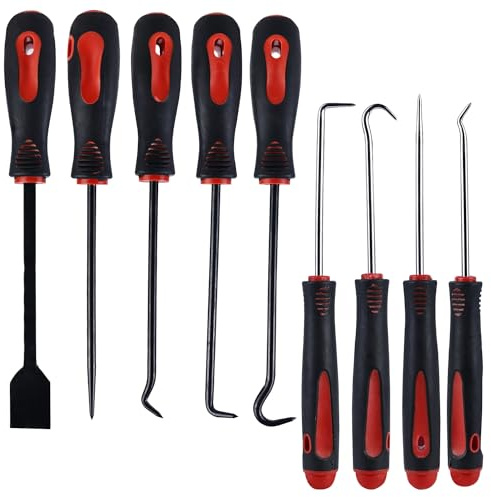 Tournevis Coudé Jeu de Crochets, TOATELU 9 Pièces Crochet Outils, Tournevis Coudé Jeu de Crochets de Crochets Aiguille et Grattoir Joint Demontage Montage Outils