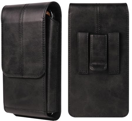 Custodia per Cellulare in Pelle da Uomo Nero, Marsupio da Cintura per Smartphone, Porta Telefono Sacchetto da Cintura Cellulare Pelle Marsupio Portafoglio Portacarte Fondina con Passante per Cintura