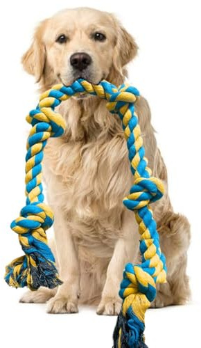 H&P 100% Natural Cotton Dog Rope Toys - 50 inches/127cm, 5 Knots for Large/Medium Aggressive Chewers - Indestructible Dog Chew Toys for Teeth Cleaning and Tug of War