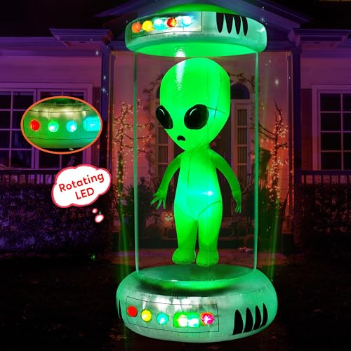 Joiedomi 7 ft Tall Halloween Inflatable Outdoor Decoration, Alien Inflatable Halloween Decor Outdoor with Animated LEDs, Blow Ups Alien Decorations with Test Tube for Yard Garden Lawn Decor