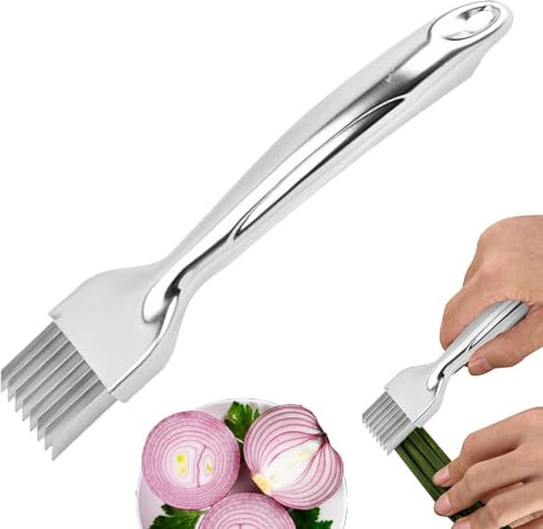 Taglierina in acciaio inox per cipolle verdi, affettatrice per aglio verdura, taglierina per cipolle verdi, tritatutto per verdure con custodia, facile da pulire