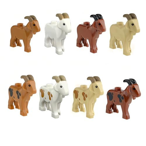 8 Stück Tiere Minifiguren Bausteine Bausatz, Ziegen Modellfiguren Baustein Sets, Tierfiguren Minifiguren Bauset für Erwachsener Teens, Plastiktiere Mini Tiere DIY Zubehör Bausteine Modell